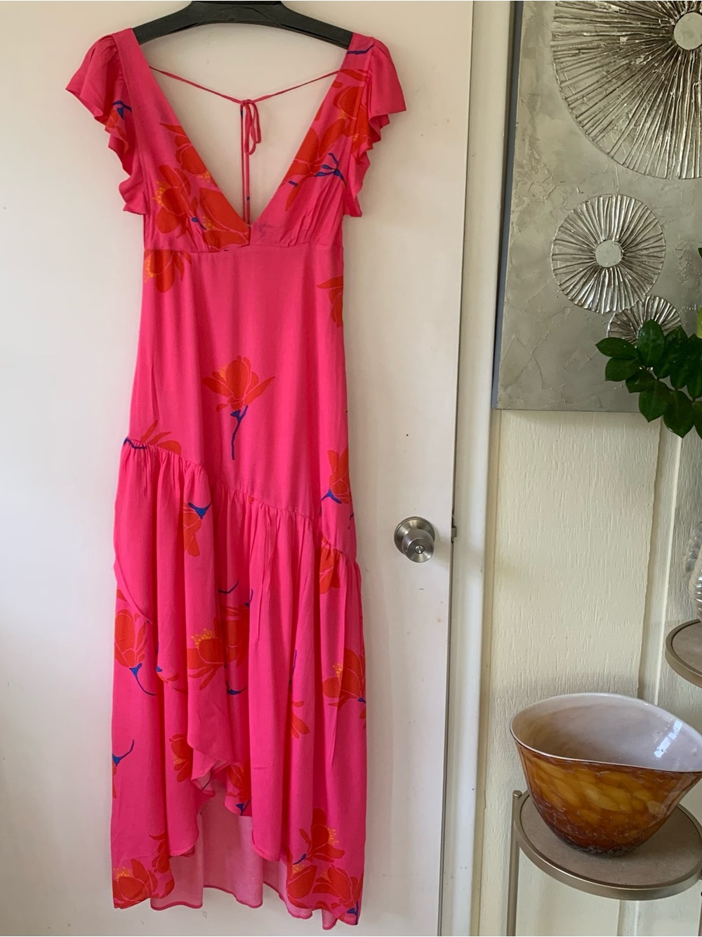 NWT $128 Free People Hot Pink Floral High-Low Maxi Dress size 0